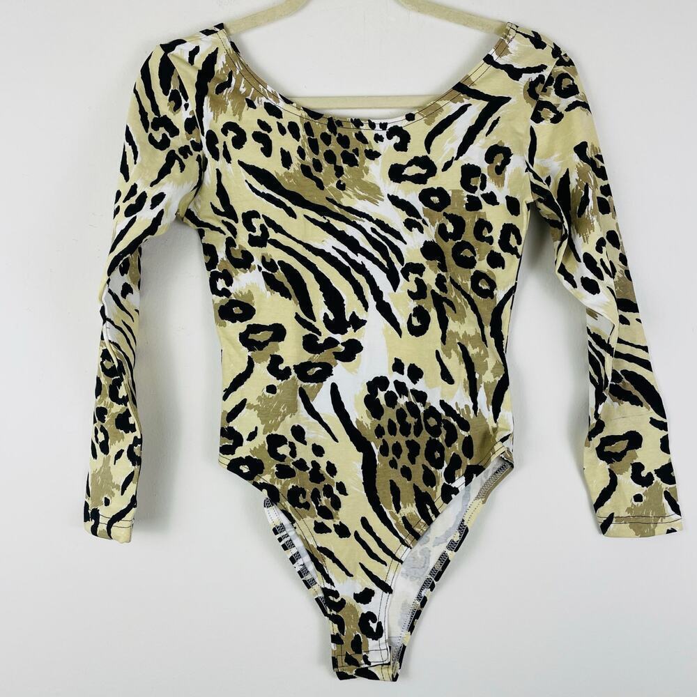 Vintage Beverly Hills Avantage Leopard Animal Print Bodysuit Leotard Size Small